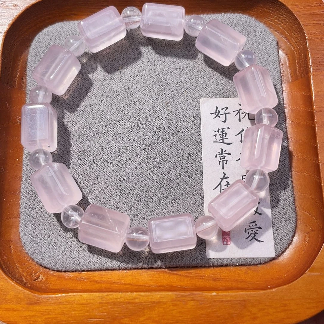 水晶手链银S925镶嵌粉水晶随行手串