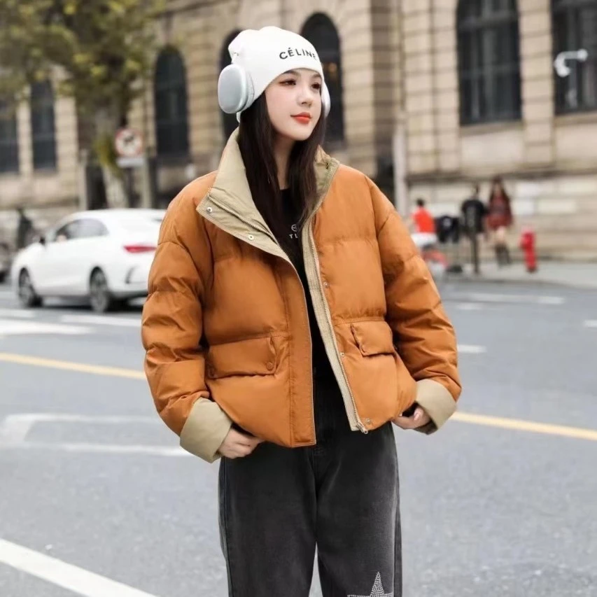 时髦韩版宽松新款羽绒服加厚女短款撞色面包服保暖外套爆款冬季