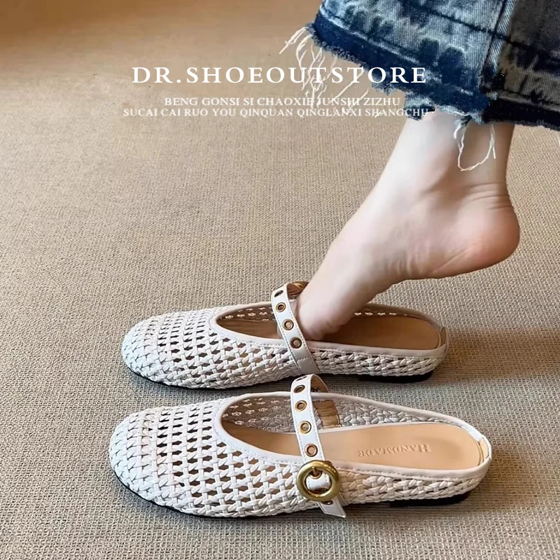 【官方正品】包头半拖鞋女夏勃肯洞洞鞋编织凉鞋一脚蹬懒人穆勒鞋