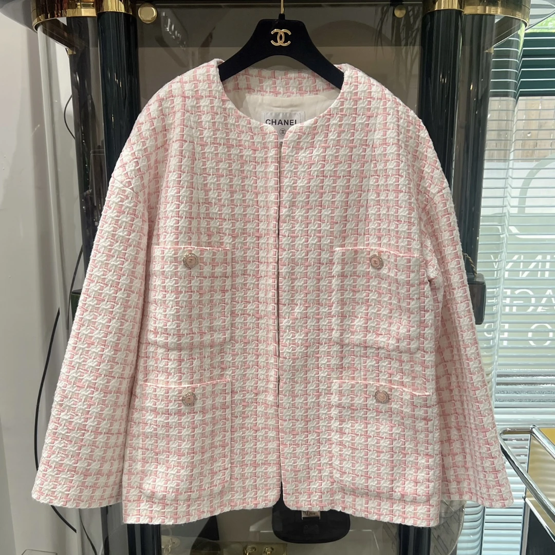 99新 Chanel/香奈儿 22S 粉白 阔型 四口袋 外套 46码