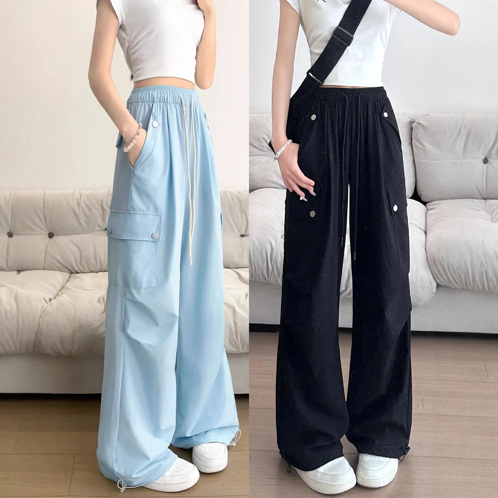 速干工装裤女2025新款夏季运动裤直筒小个子登山冲锋冰丝阔腿裤子