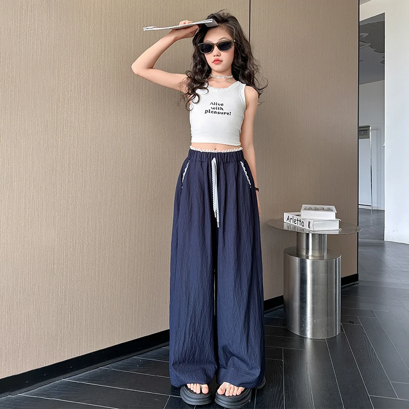女童阔腿裤夏季薄款裤子2025新款中大童甜美时尚休闲裤宽松防蚊裤