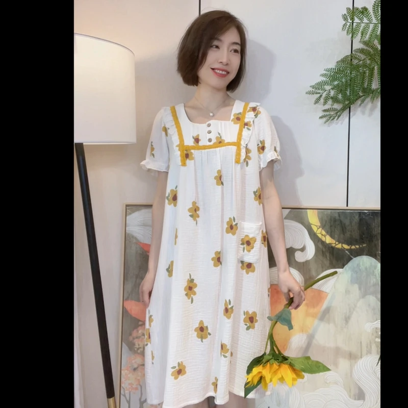 『向阳花』春夏纯棉纱布女无袖睡衣睡裙LZ1914/LZ2520