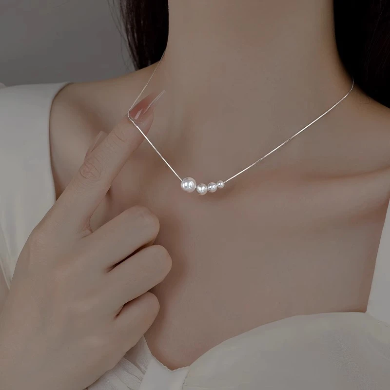 链子925银 纯银施家珍珠项链女2025新款爆款锁骨链小众设计感颈链