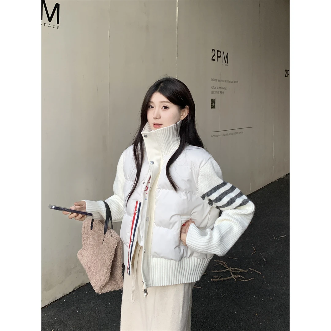 洋气衣服女~2025年冬季新款立领小个子短款针织棉服外套