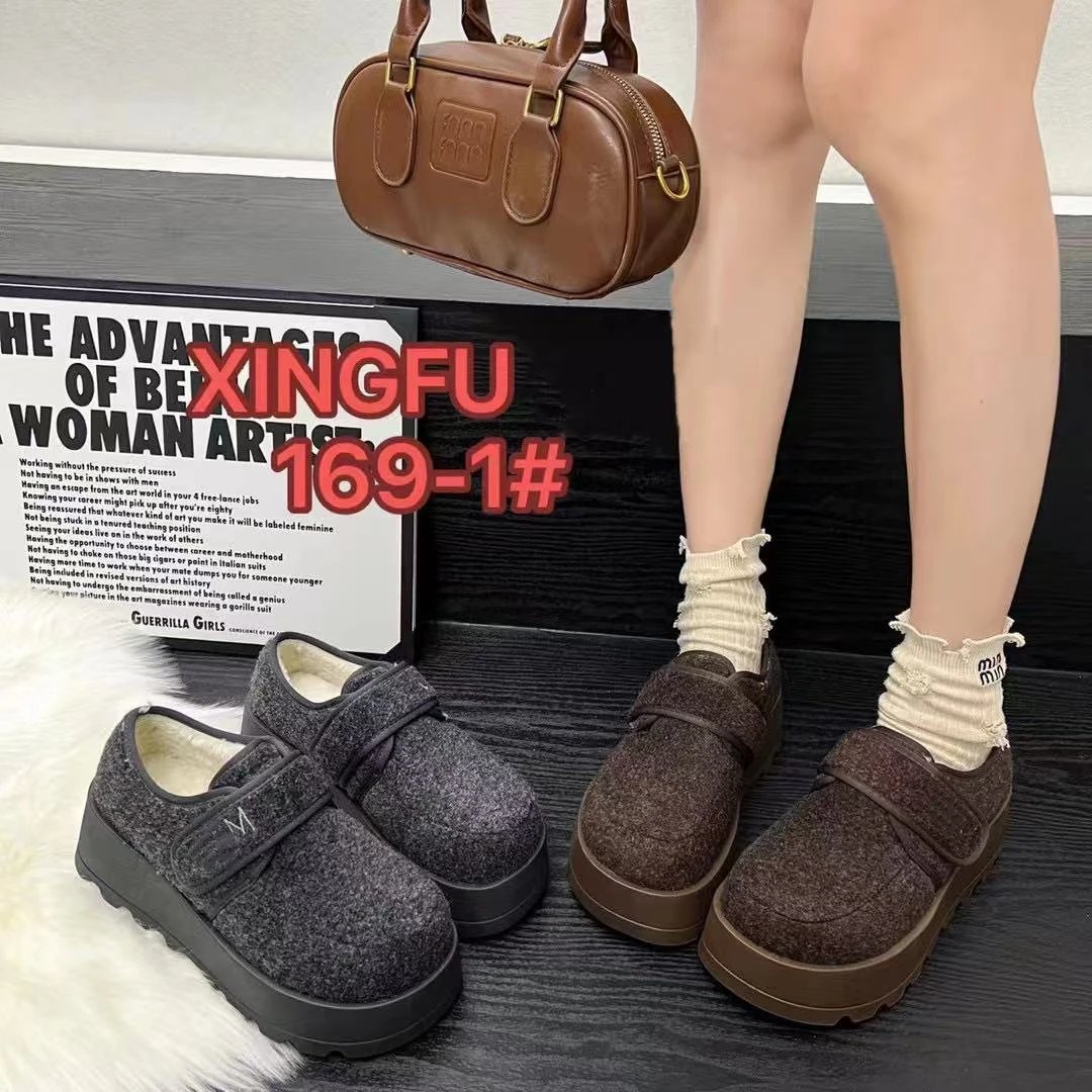 秋冬新款韩版通勤简约厚底加绒勃肯豆豆鞋169-1(加绒)