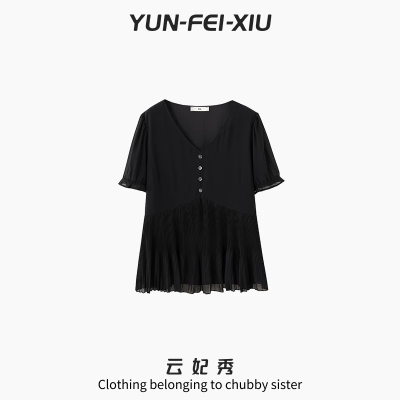 云妃秀大码女装T恤简约时尚百搭休闲宽松显瘦胖妹妹短袖夏季29007
