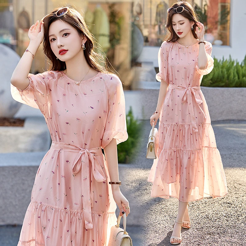 法式度假休闲连衣裙女2025夏季新款蛋糕裙高级感气质时尚显瘦长裙