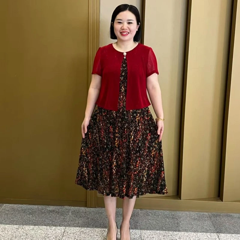 夏季新款碎花连衣裙遮肚子显瘦时尚披肩假两件裙子