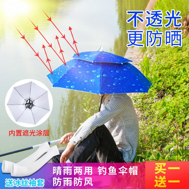 钓鱼遮阳伞头伞雨帽伞帽头戴式雨伞帽防雨头带折叠帽子大号斗笠顶