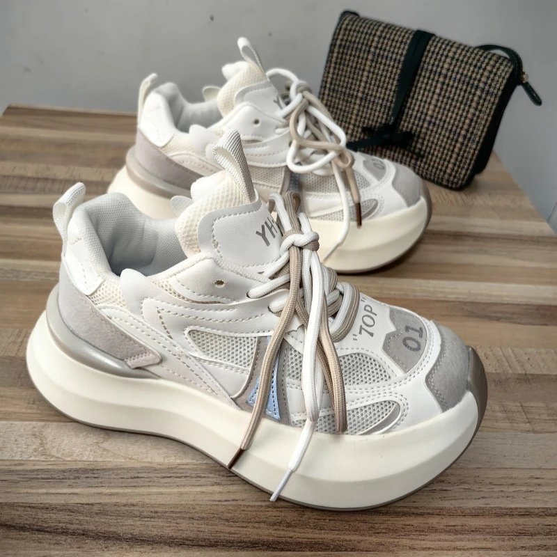 2025深口系带圆头小香风老爹鞋松糕鞋网红鞋子秋季百搭春季女鞋