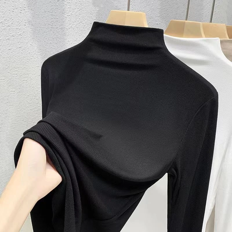 2025春夏莫代尔打底衫女内搭半高领薄款上衣外穿百搭显瘦长袖t恤