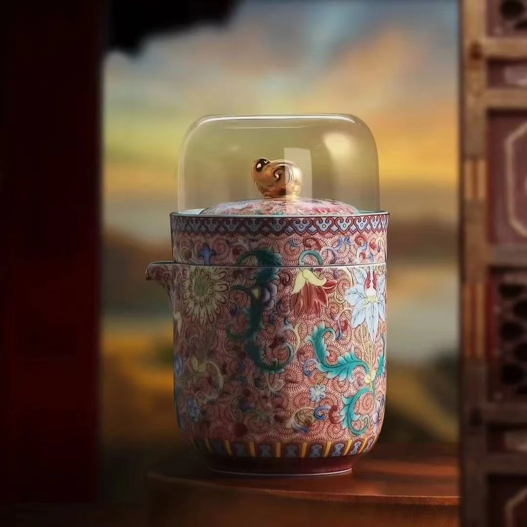 3五言六器景德镇旅行茶具手工珐琅彩套装