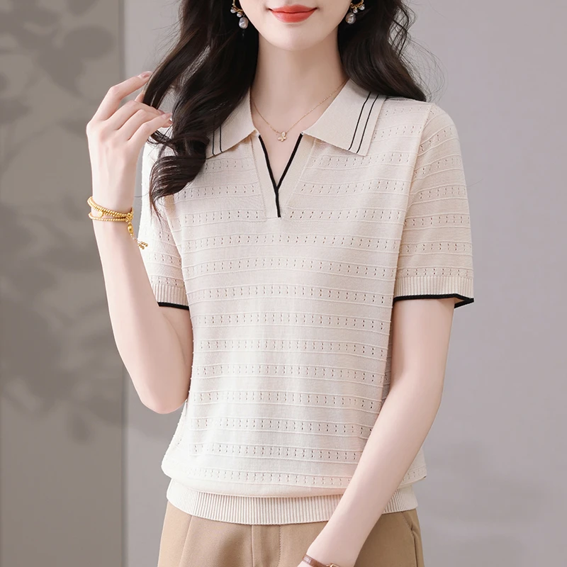 2025新款夏季女装翻领显瘦气质洋气时尚百搭薄款宽松77127