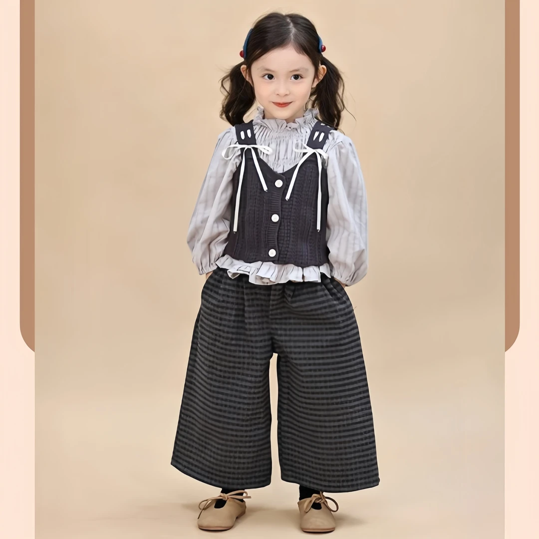 女童秋装套装2025新款洋气时髦儿童韩版女宝宝早秋三件套