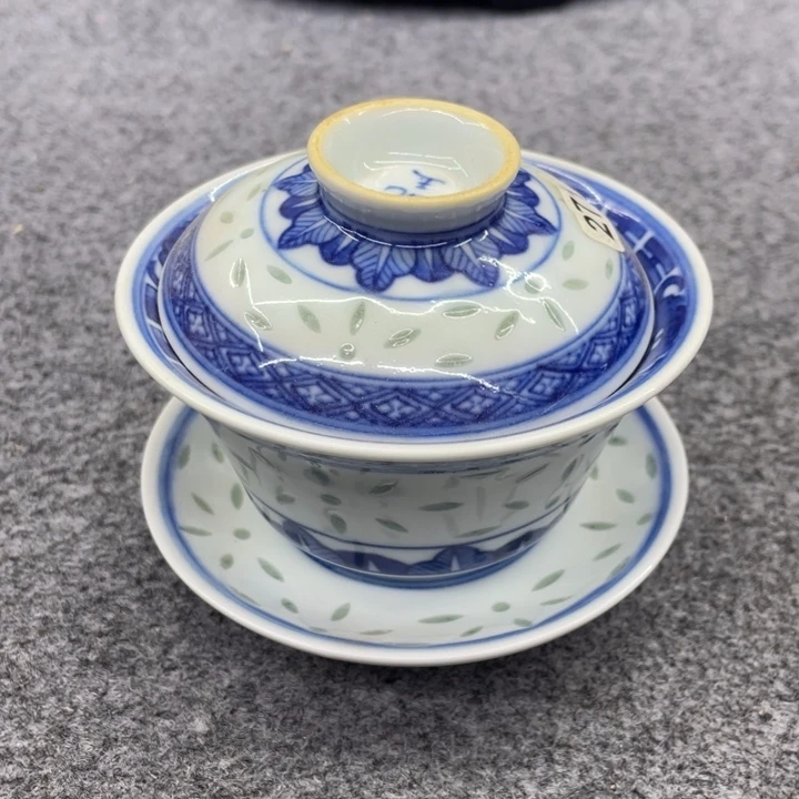 瓷片景德镇玲珑三才盖碗