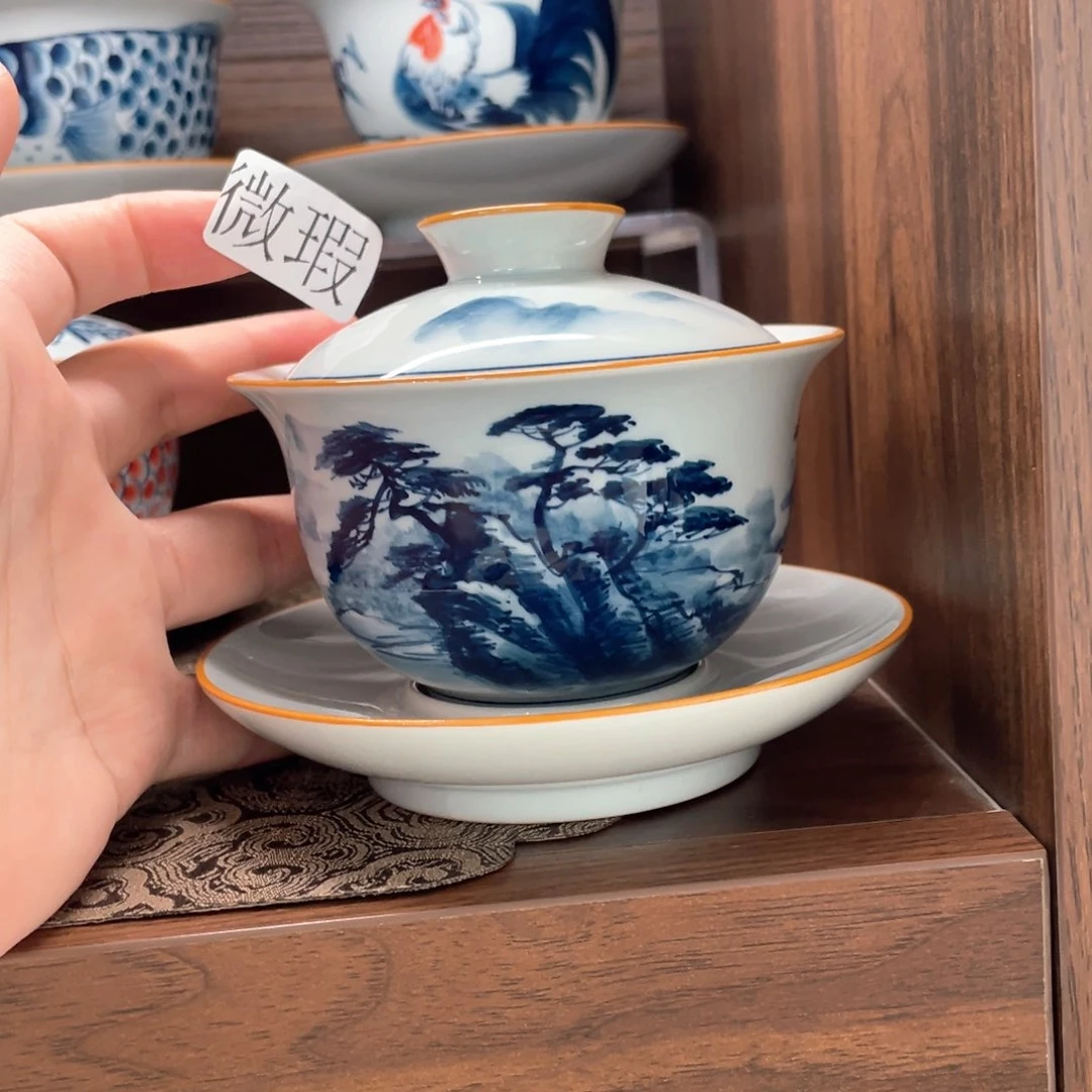 釉下手绘茶具微瑕