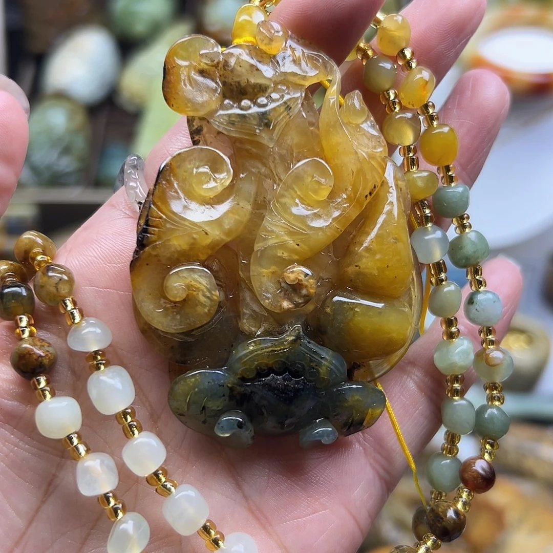 未镶嵌岫玉颈饰玉石王花玉如意挂件