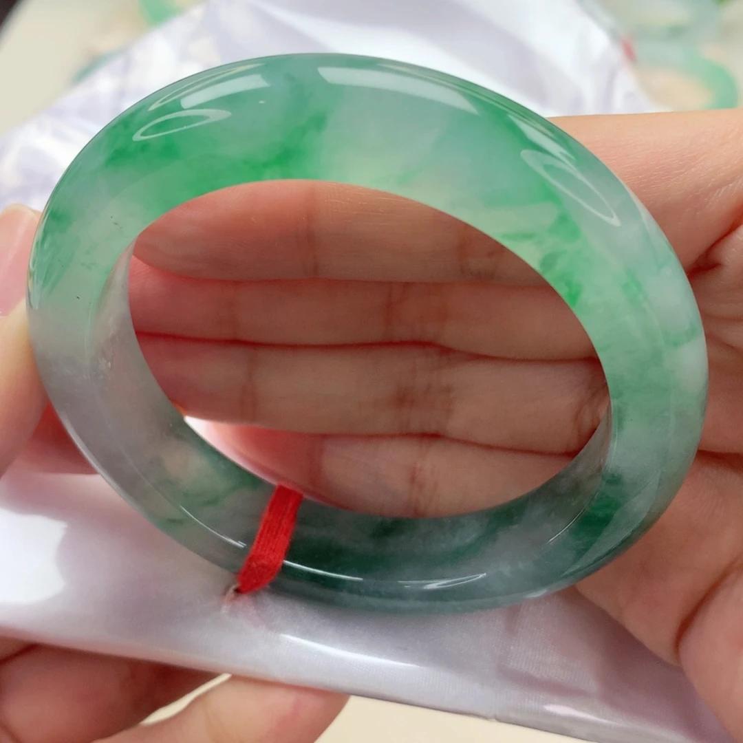 未镶嵌手镯翡翠55.3冰飘色花 一镯两带 贵气 喵喵