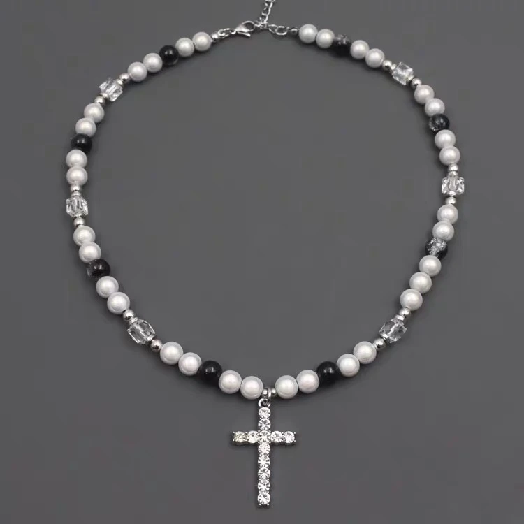 铜合金亚克力项链 时尚潮流十字架项链小众设计锁骨链 3016