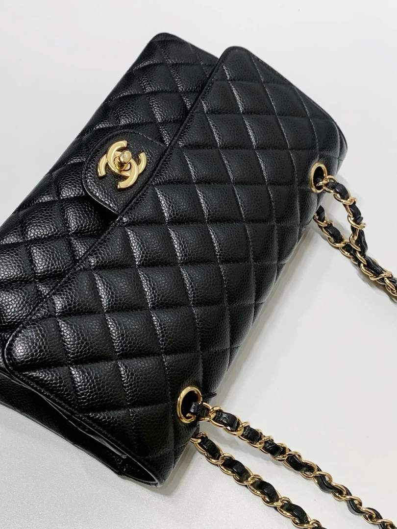 99新 Chanel/香奈儿 HIHI/ 黑金荔枝纹CF中号 25开 /12110983JL