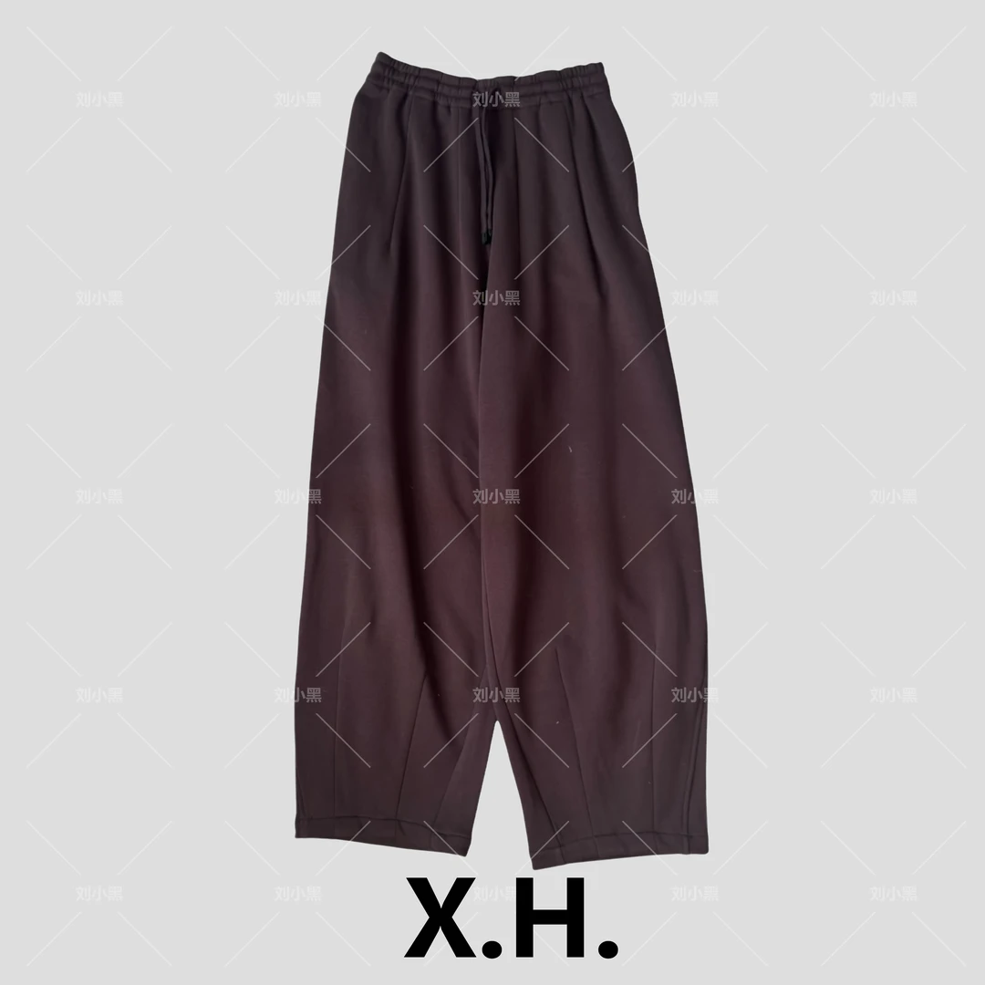 【刘小黑】咖色松紧腰宽松休闲卫裤