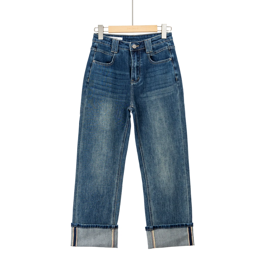 百搭攻略高腰百搭显瘦通勤九分法棍牛仔烟管裤