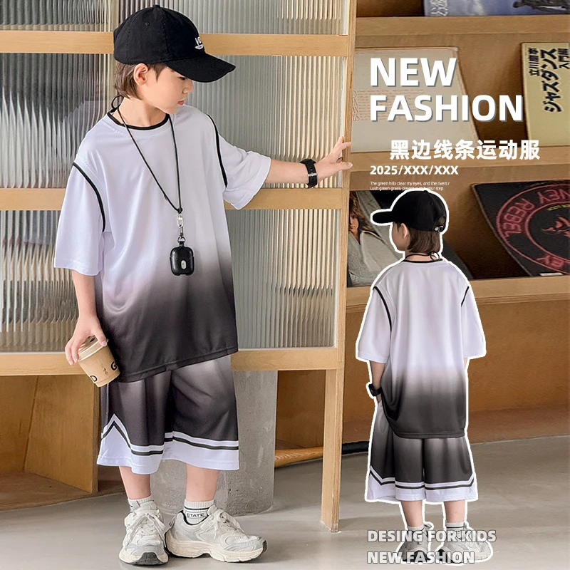 男童夏季轻薄运动速干运动套装&WSNXT3231黑边线条运动服