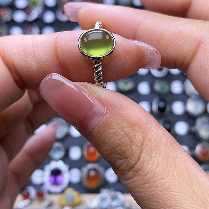 岫玉戒指银S925镶嵌戒指