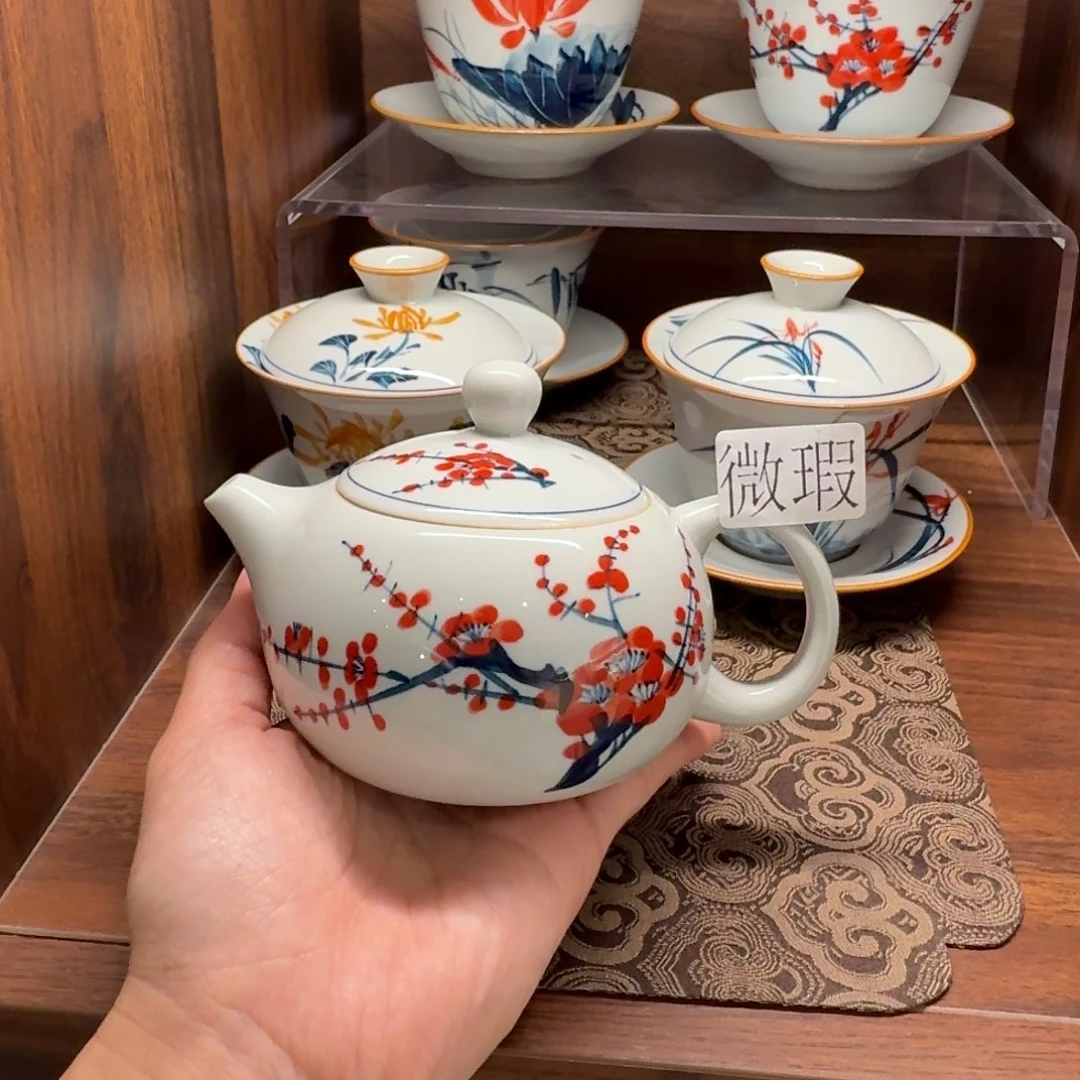 釉下手绘茶具微瑕