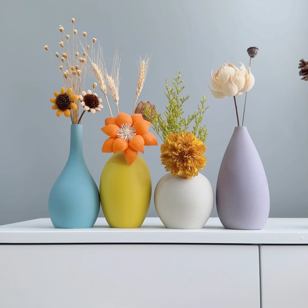 摆件陶瓷小花瓶摆件含花总高约20-30cm