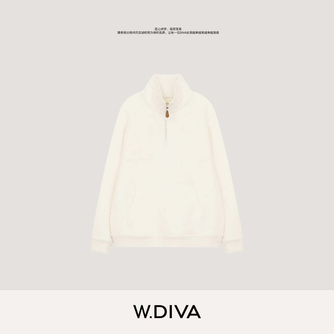 W.Diva【半阙雪】美利奴细羊毛细腻罗纹高领半拉链卫衣女53T202856