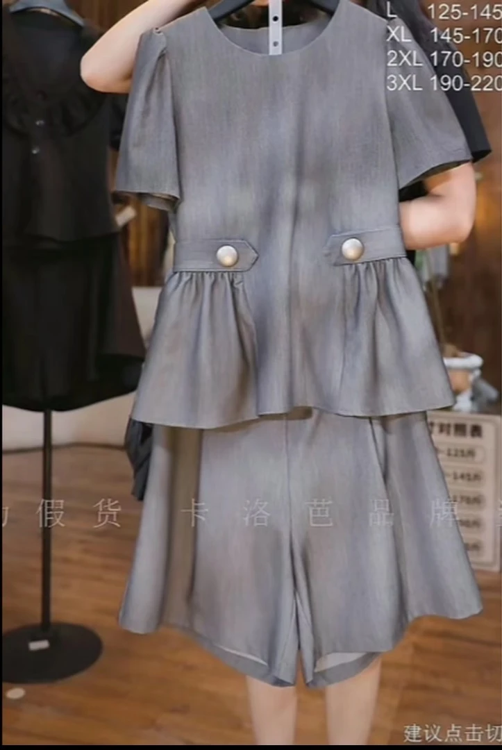 【原创大码设计师款】2025夏季灰色显瘦套装K3461