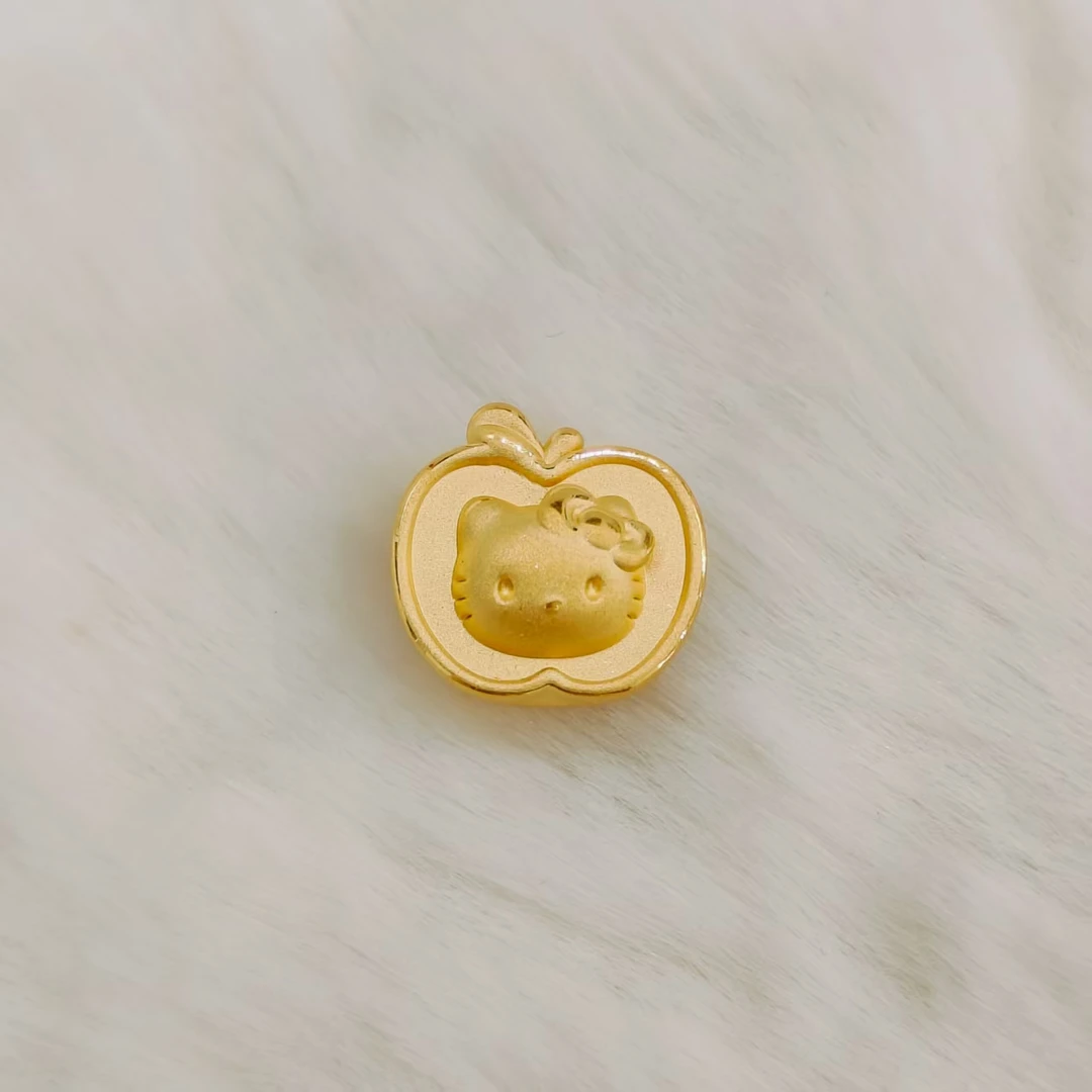 吉金珠宝 足金999切半苹果Kitty素金3D硬金转运珠手串