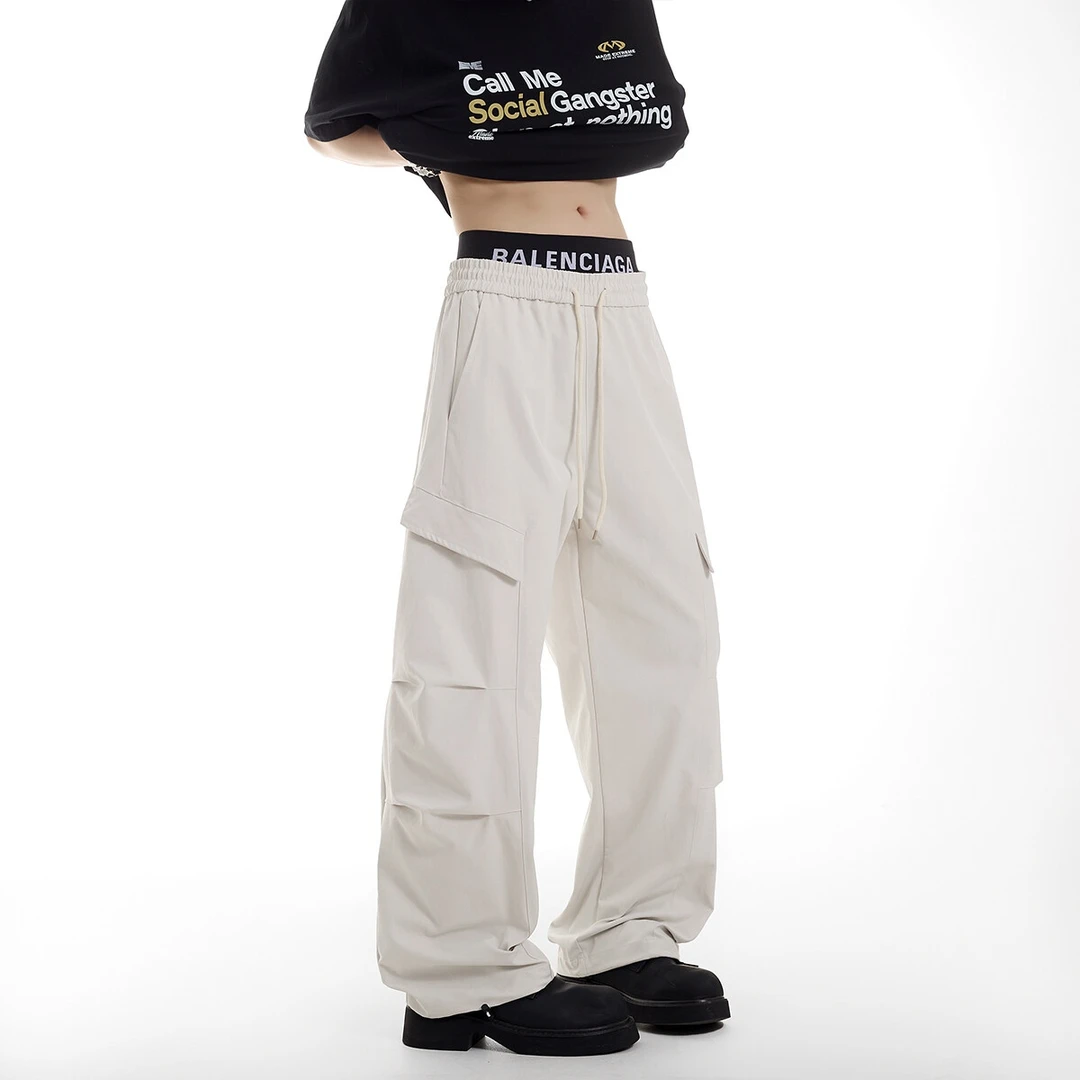 @MXD夏季褶皱冰丝弯刀裤男设计感直筒宽松clenfit工装裤男款