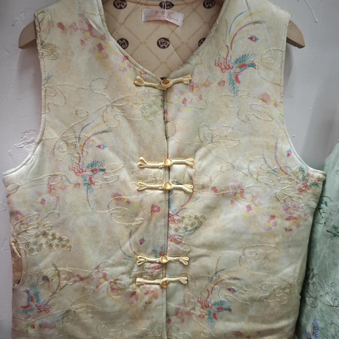 女植物花卉法式春季薄款开衫马夹中式马甲唐装双层男士新款棉服