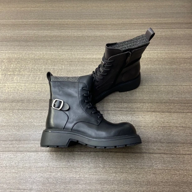 筒靴耐磨复古港风马丁靴靴子胶粘系带圆头英伦7532