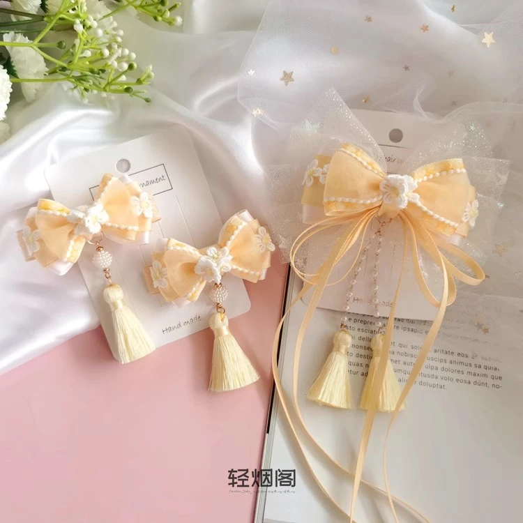 轻烟阁 A06 奶黄花花发饰奶fufu可爱蝴蝶结手工女童发夹儿童发饰