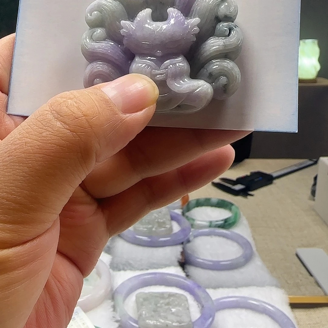 翡翠未镶嵌手镯九尾狐紫色吊坠