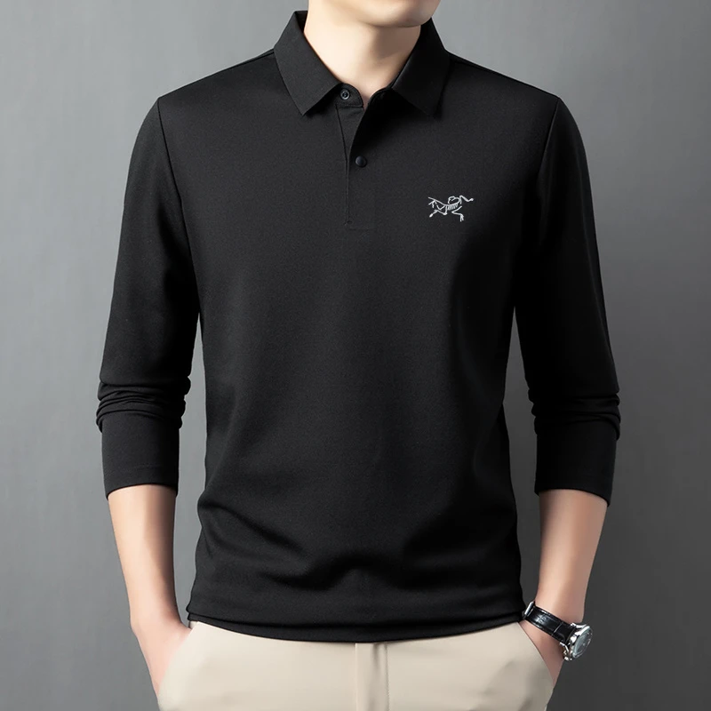 【奥莱撤柜款】桑蚕丝长袖POLO衫羊毛春秋冬男装休闲翻领上衣中青年