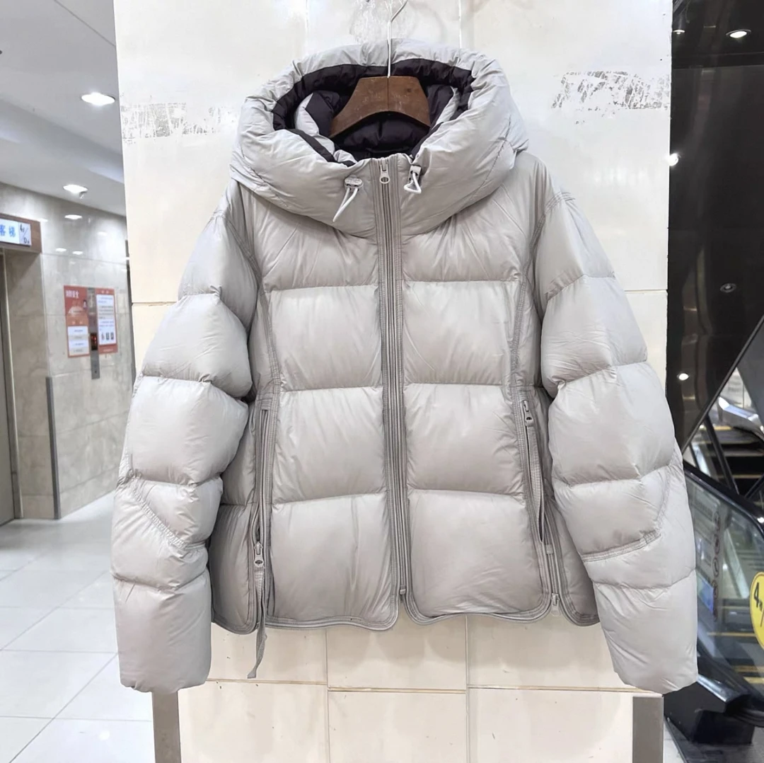 冬装新款时尚抽绳花苞连帽两侧拉链休闲阔版短装加厚棉服棉衣外套