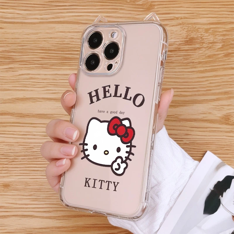 比耶HelloKitty适用iPhone苹果15promax手机壳16透明12/13/14全包