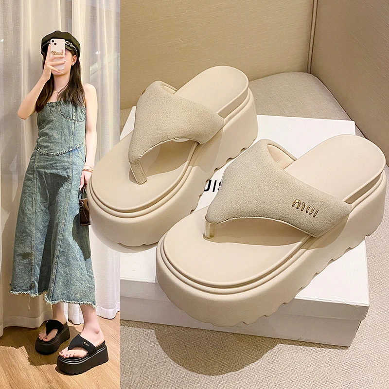 欧版厚底小个子增高休闲夹脚人字拖女百搭夏网红高跟ins韩版软底