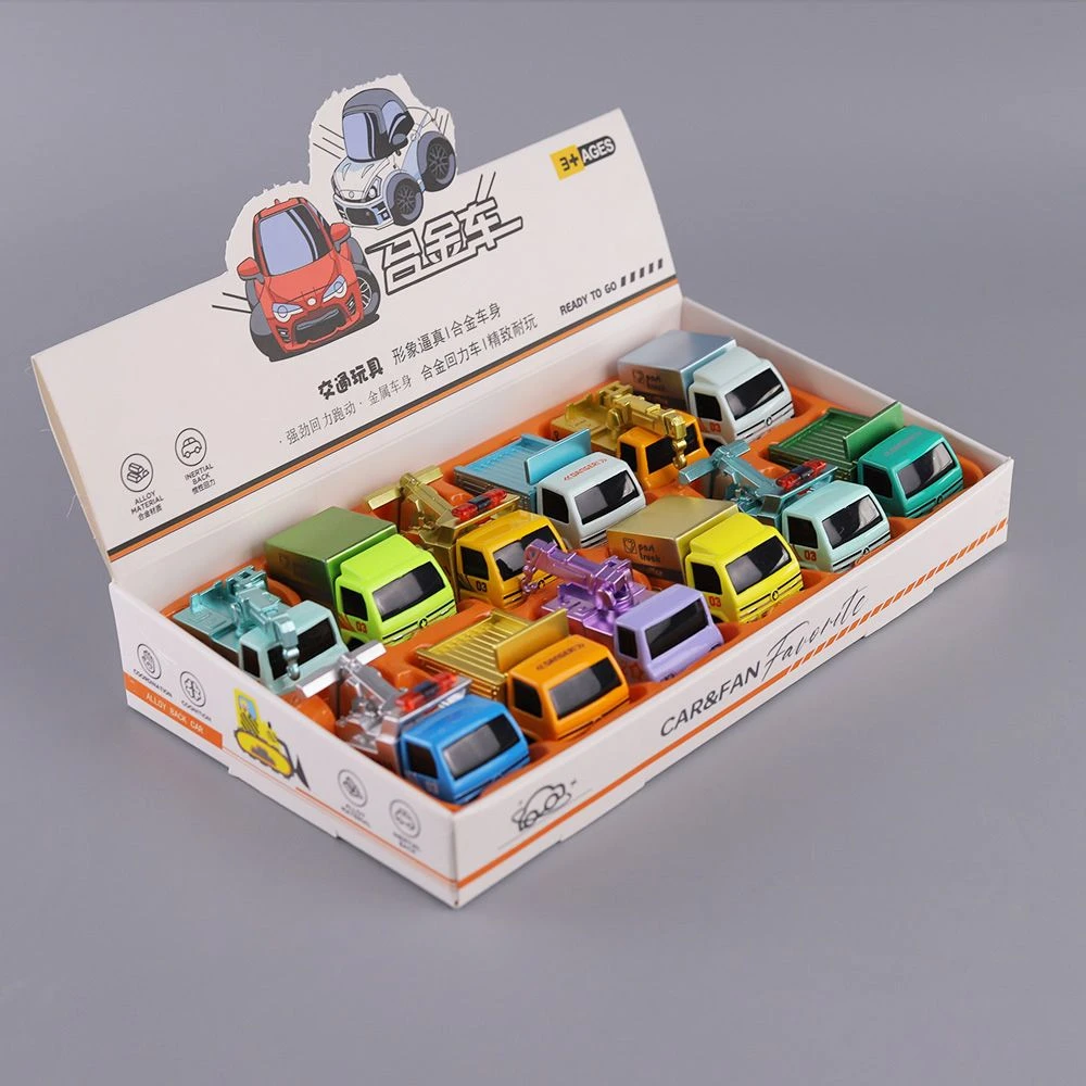 合金小汽车模型儿童回力玩具车男女Q版卡通工程车迷你套装礼物