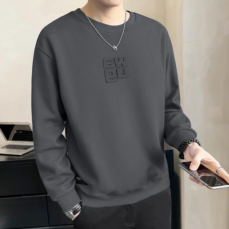 灏吉弧圆领男卫衣春秋款2025新款宽松长袖打底衫男款休闲春装上衣