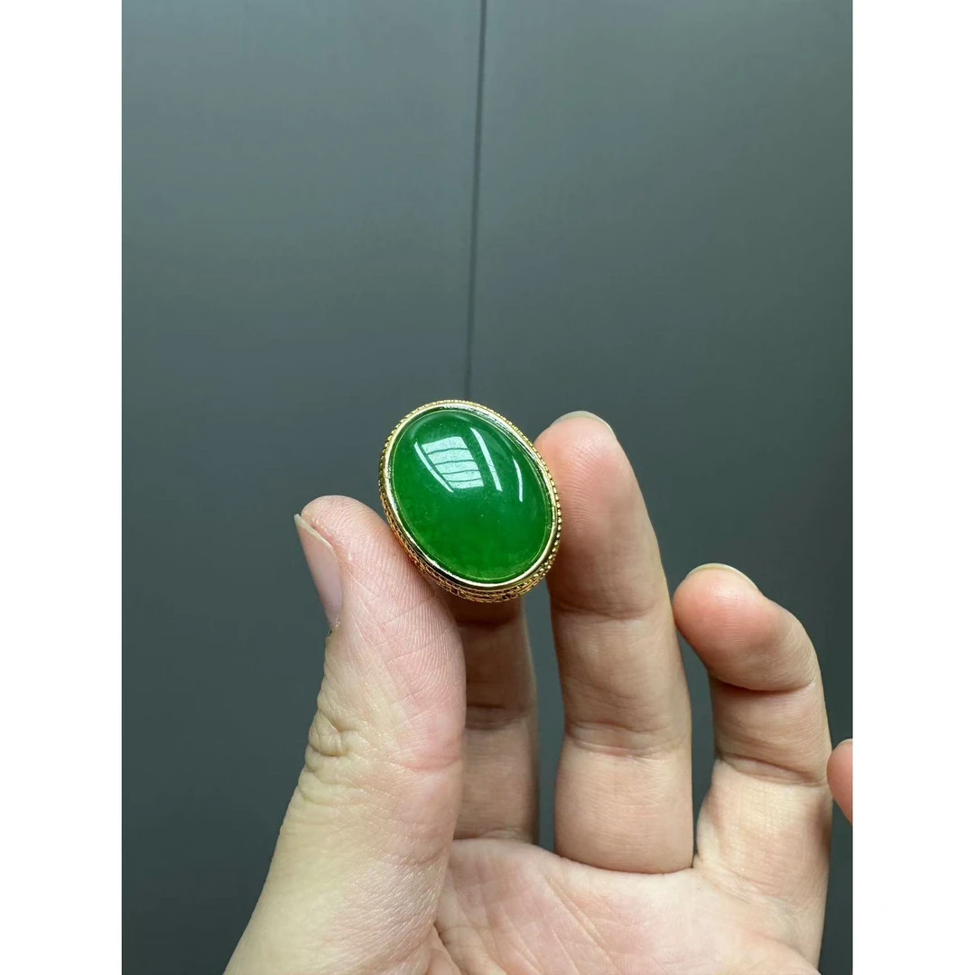 翡翠太阳花14k鸽子蛋戒指