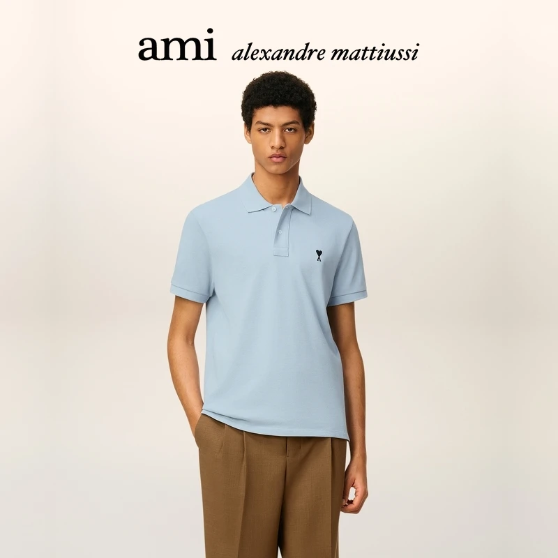 【季中甄选】Ami Paris男士黑色刺绣ADC短袖POLO休闲上衣