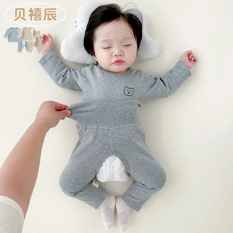 婴儿秋衣套装纯棉打底春秋冬保暖内衣护肚开裆裤男女宝宝分体睡衣