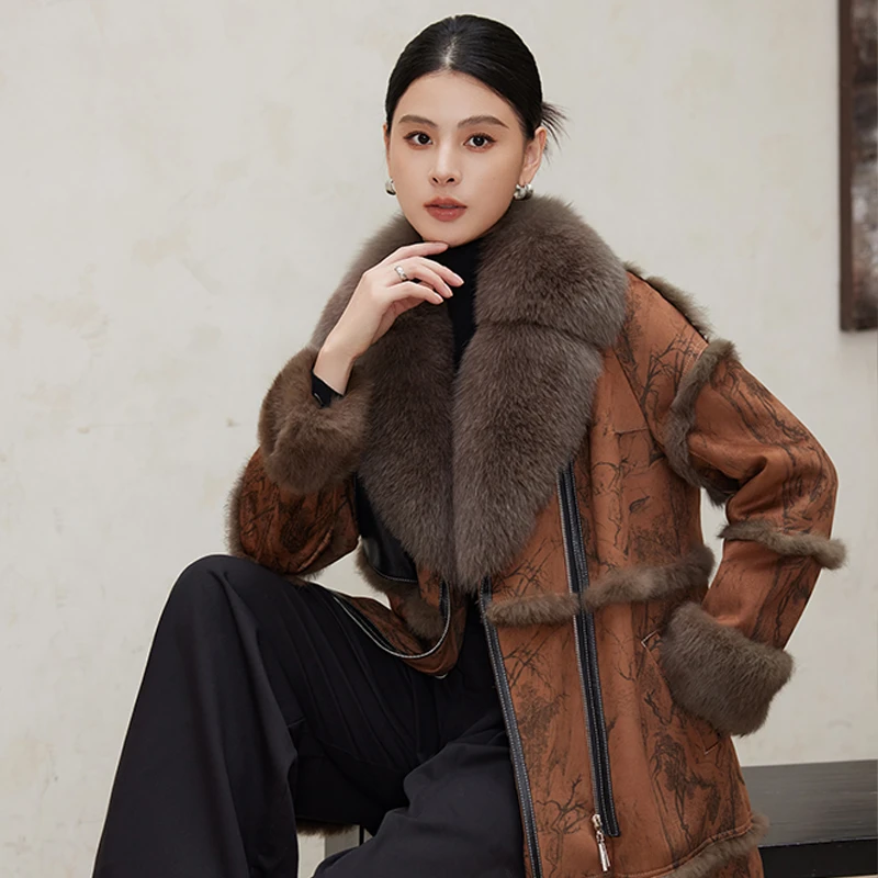 2025新款皮毛一体女中长款外套