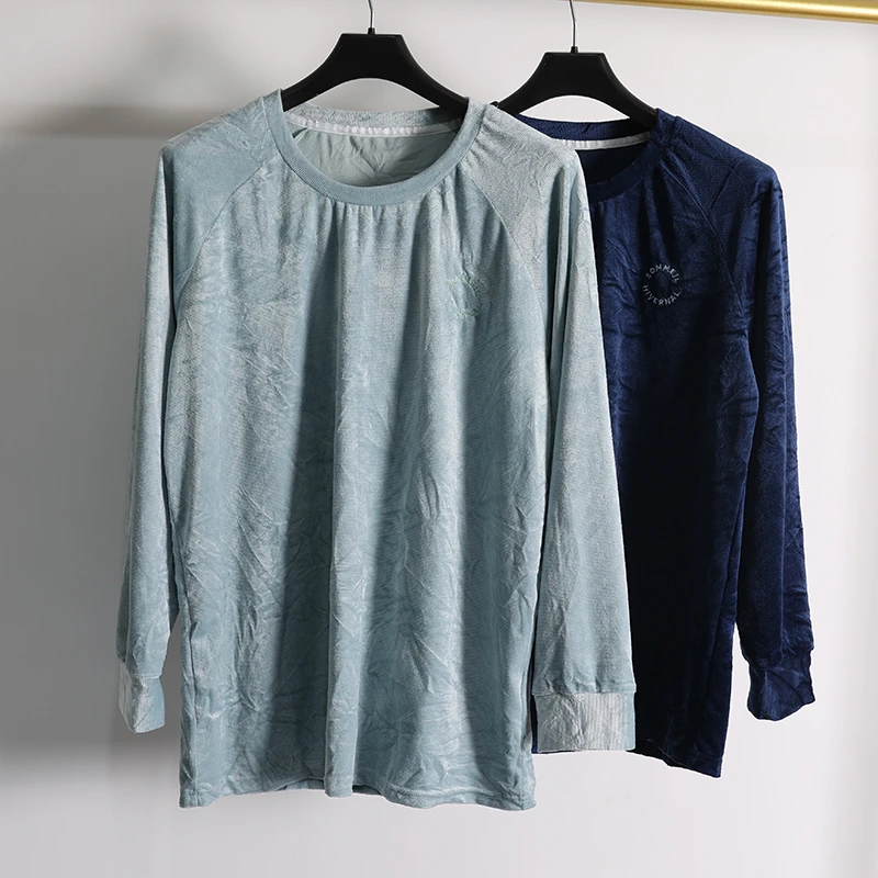 丝绒长袖T恤居家服 秋冬休闲宽松套头保暖圆领T女